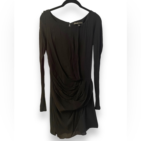 Elizabeth & James Black Long Sleeves Ruched Silk Knit Dress Sz 8 Olsens the Row - Picture 2 of 9